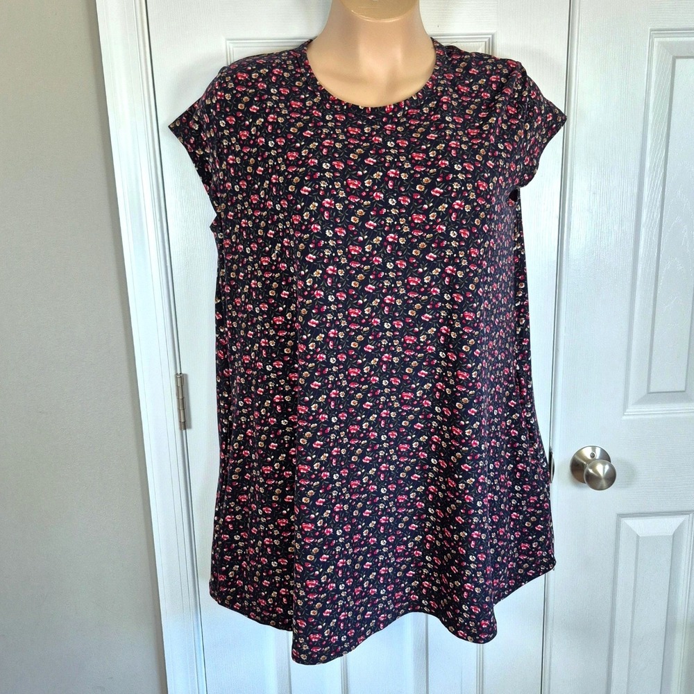 Arianna black red‎ floral tee shirt dress with pockets womens plus 1X / 2X